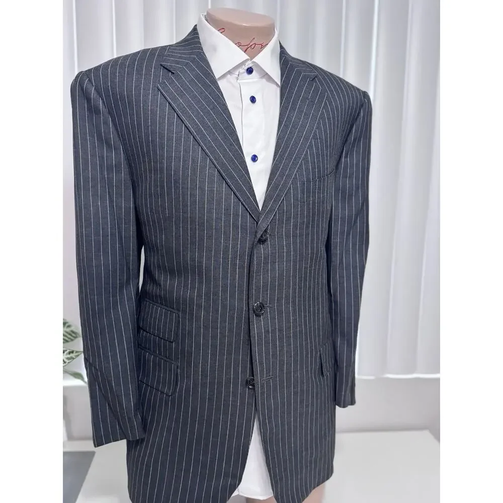 Alfred Dunhill Mens Gray Rainbow Striped 2 Piece Suit 46S Pants 38/25